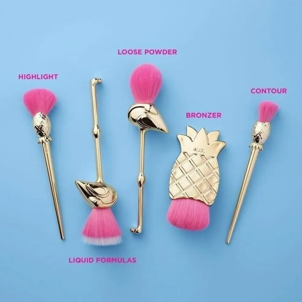NIB Tarte Let's Flamingle Makeup Brush Set | 5 Full-size Brushes
